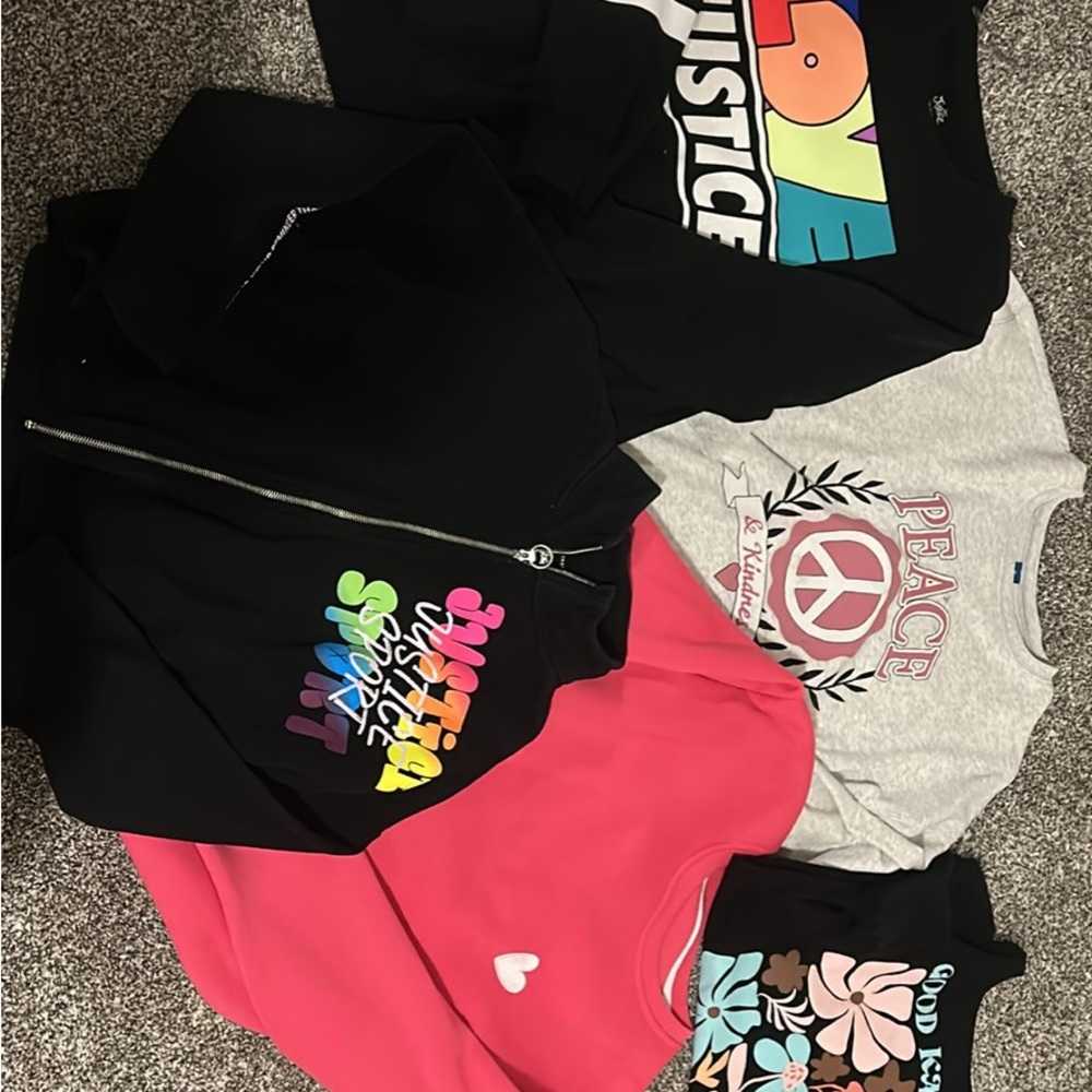 Justice Graphic Sweatshirts & Hoodies Set - Black, Pink, Gray
